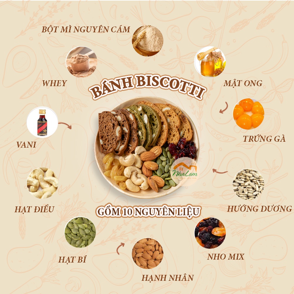 Bánh Biscotti Nguyên Cám NHALAM FOOD Ngũ Cốc Ăn Kiêng Ít Calo Không Đường