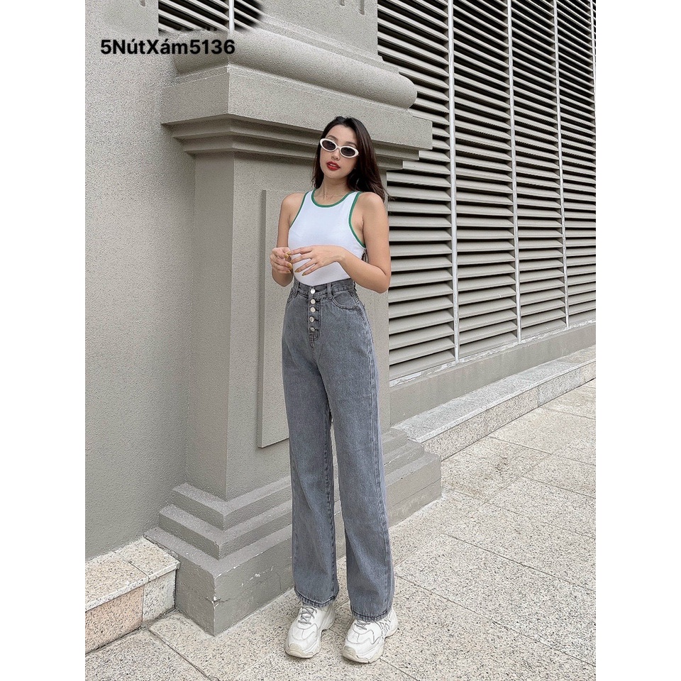 [VIDEO+FREESHIP ] QUẦN JEANS ỐNG RỘNG NỮ LƯNG CAO LAI CUỐN 5 NÚT TRƯỚC MÀU XANH NHẠT XÁM ĐEN MỀM MỊN ĐỈNH CAO HADI