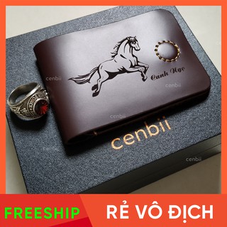 Ví bóp mini, ví da khắc tên, màu đỏ rượu