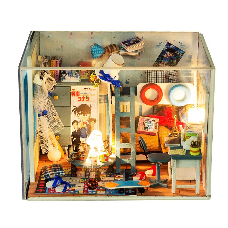 Mô hình nhà DIY Doll House Detective Conan Thám tử Conan Kèm Mica Chống bụi, Bộ dụng cụ và Keo dán
