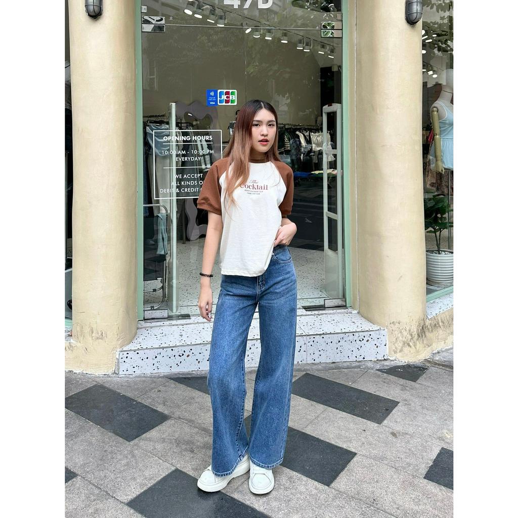 Áo thun cổ tròn phối tay màu THE COCKTAIL