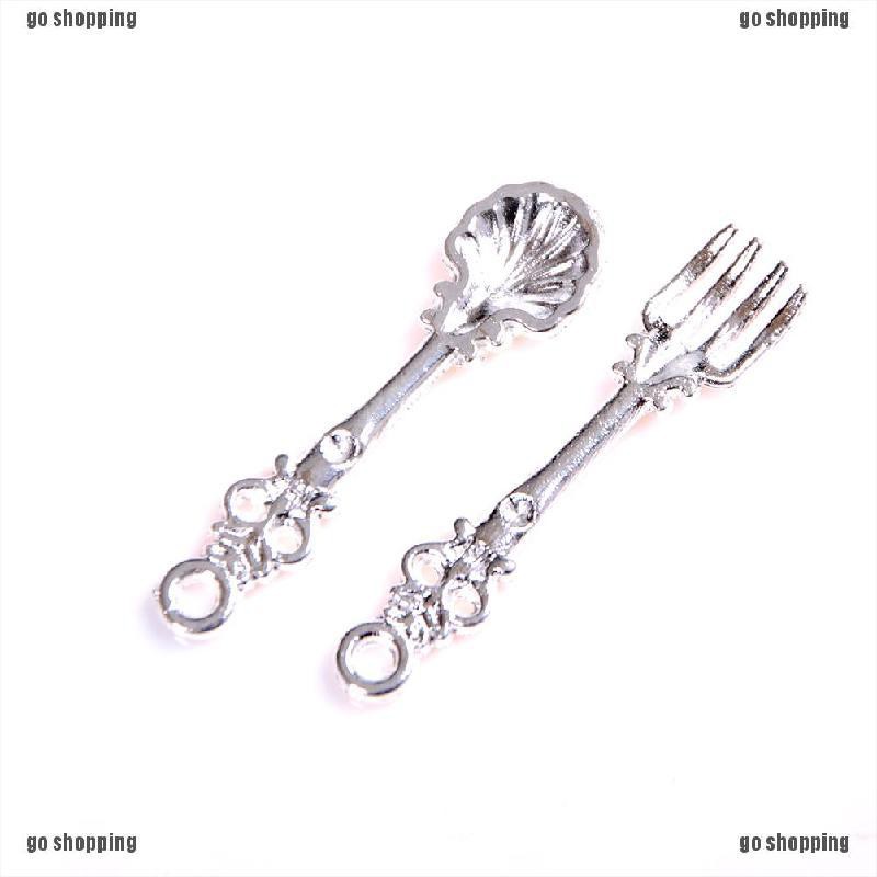 {go shopping}10x 1/12 Stainless Dollhouse Miniature Dinnerware Tableware Spoon Forks