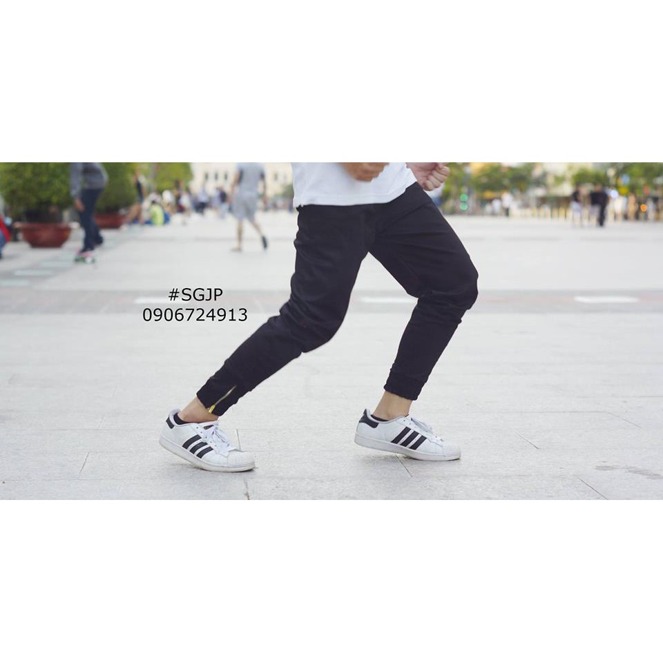 Quần Jogger Kaki Nam Nữ Zipper Trơn Đen Unisex