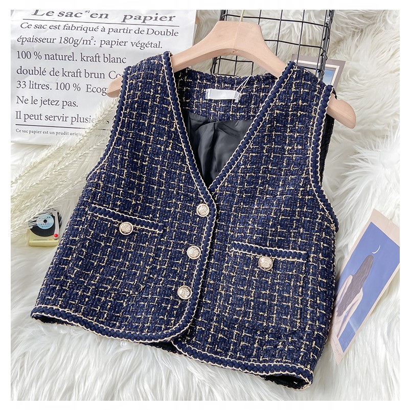 Áo ghi lê dạ tweed áo vest ngắn tay áo dạ ulzzang Hàn Quốc A386
