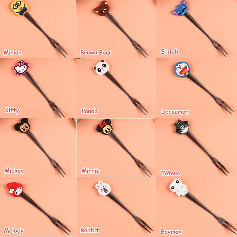 Nĩa ăn trái cây cán silicone hình nhân vật hoạt hình