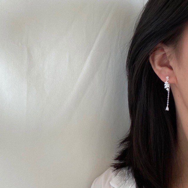 Khuyên tai lá treo dài giọt nước bạc ta pa ct (hạ cánh nơi anh)