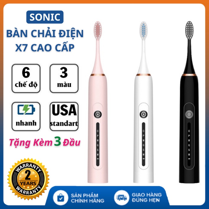 Bàn chải điện Sonic X7 BẢN CAO CẤP , tích hợp 6 chế độ làm sạch , giúp bảo vệ răng hiệu quả - bảo hành 2 năm