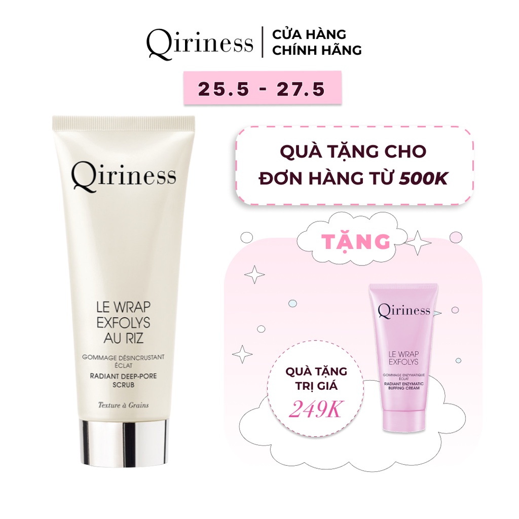 Kem tẩy da chết làm trắng sáng và đều màu da loại có hạt nguồn gốc thiên nhiên Qiriness Radiant Deep - Pore Scrub 75ml