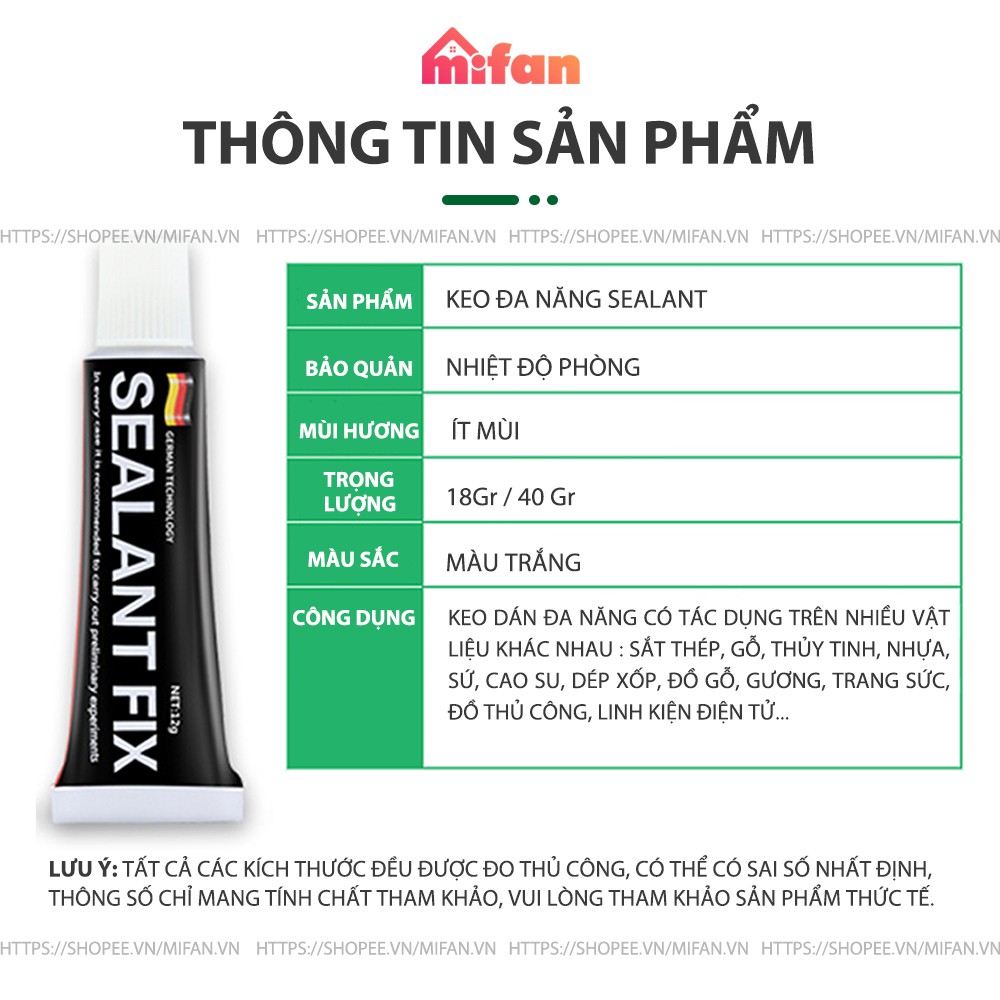 Keo Dán Đa Năng SEALANT FIX 40gr 18gr - Dính Siêu Chắc, Siêu Chịu Lực, Chống Thấm Nước -Treo Giá, Kệ, Gương, Tranh-MIFAN