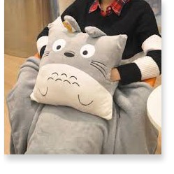 Gối Kèm Mền Totoro Vuông Nỉ Nhung Siêu Mịn, Bộ Chăn Gối Văn Phòng