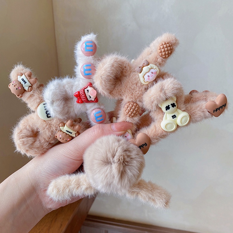 Kẹp Tóc Hình Cá Mập Phủ Lông Phong Cách Hàn Quốc Thời Trang Thu Đông Cho Nữ