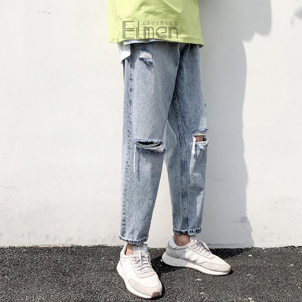 Quần Baggy Jean Nam Rách Gối Xước Chất Jean Dày Dặn Trẻ Trung Hiệ | BigBuy360 - bigbuy360.vn