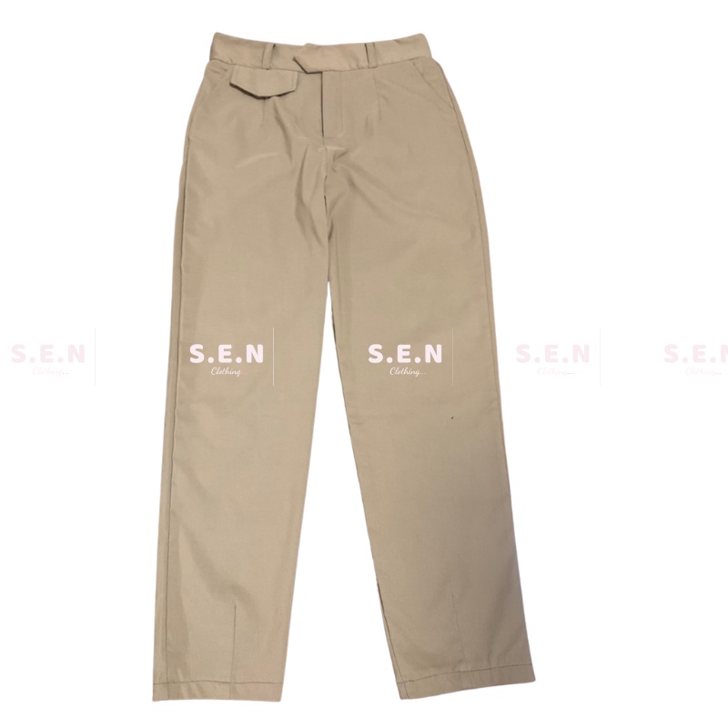 Quần baggy cạp cao chất xước giãn có chun sau.