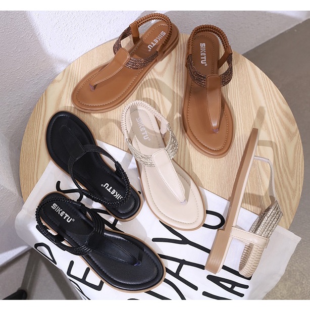 Sandal xỏ ngón Siketu da mềm, đế 1cm