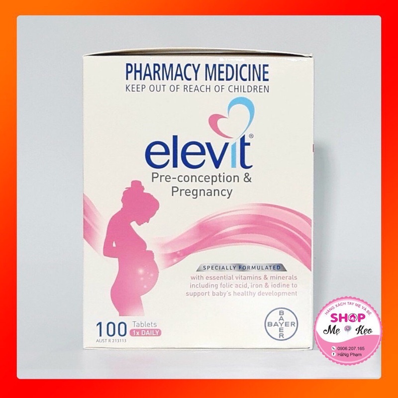 Vitamin Tổng Hợp Elevit cho bà bầu, bổ sung vitamin A, B, C, D, E, B9,canxi, kẽm cho mẹ bầu Elevit Pregnancy, Úc