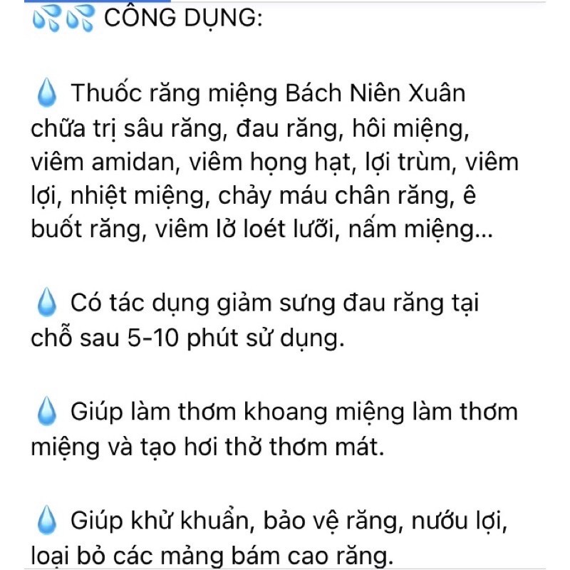 Răng miệng Bách Niên Xuân 10ml Giúp Sạch Miệng, Giảm Hôi Miệng, Sâu Răng