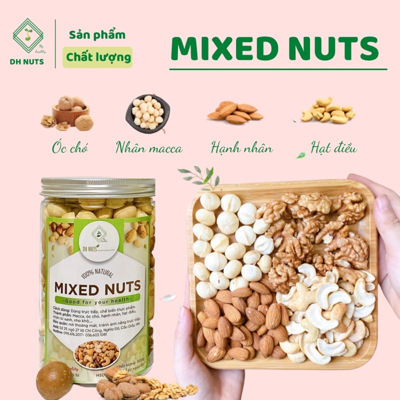 [ 500g] - HŨ MIX HẠT CHÍN ĂN LIỀN 4 VỊ [HẠT ĐIỀU, HẠNH NHÂN, MACCA, ÓC CHÓ]