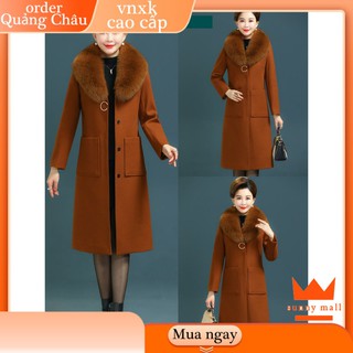 [SẴN đen túi chéo] Áo khoác nữ Trung niên vải dạ dài 🔥BIGSIZE 40-90KG Quảng Châu🔥 cổ lông tay dài cổ đông tặng mẹ bà