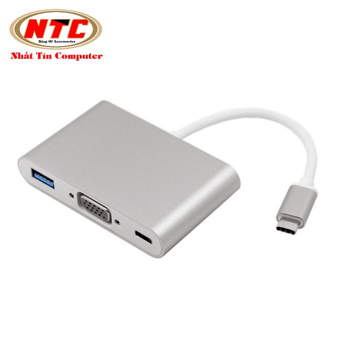 Cáp 3 in 1 chuyển đổi typeC sang VGA/ USB/ TypeC - hỗ trợ chất lượng FullHD (Xám)
