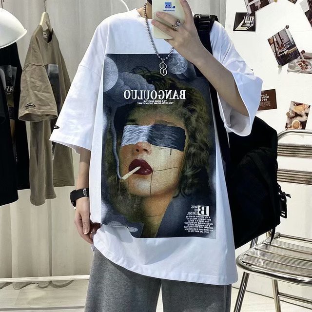 Áo phông tay lỡ American high street phong cách Unisex