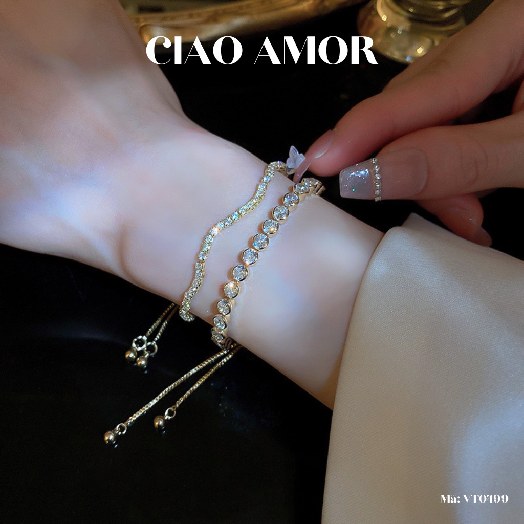 Vòng tay, Lắc tay nữ hạt lượn dây rút đính đá lấp lánh Trang sức Ciao Amor - VT0499
