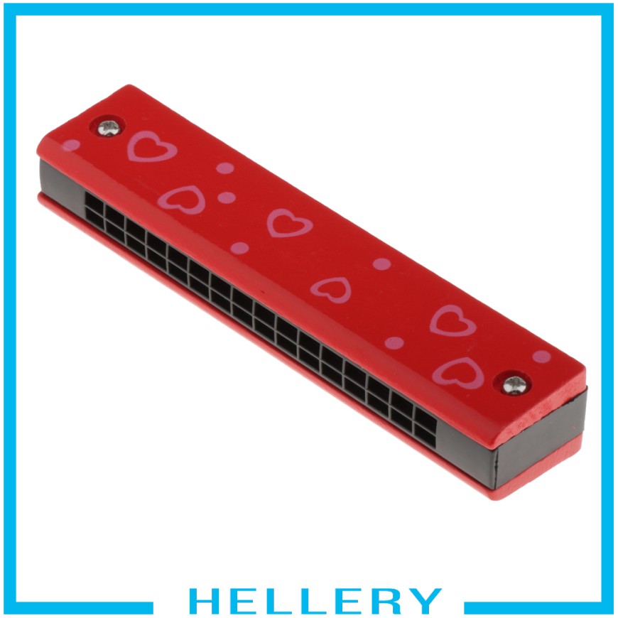Kèn Harmonicas Gỗ Hai Hàng Họa Tiết Trái Tim Hoạt Hình Cho Bé