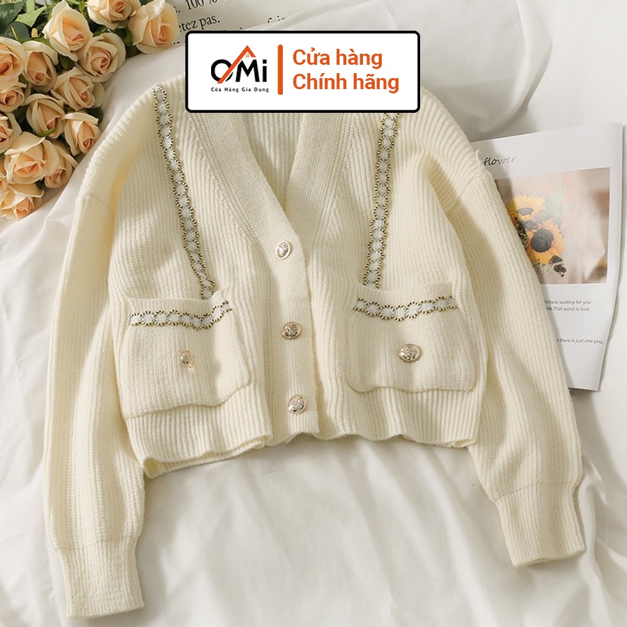 Áo khoác ngoài cardigan nữ form rộng, áo cardigan nữ OMI chất liệu len mịn 2 màu đen trắng | BigBuy360 - bigbuy360.vn
