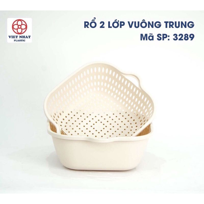 chậu-rổ 2 lớp vuông Việt Nhật:1 chậu+1 rổ TO ĐẠI