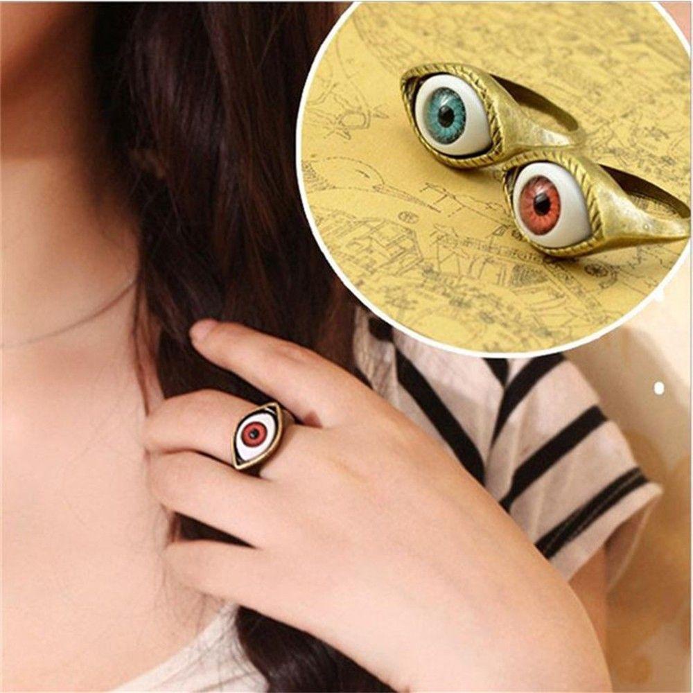 FORBETTER Nhẫn Hình Đôi Mắt Màu Sắc Xanh Dương / Nâu Phong Cách Gothic Cổ Điển Thời Trang