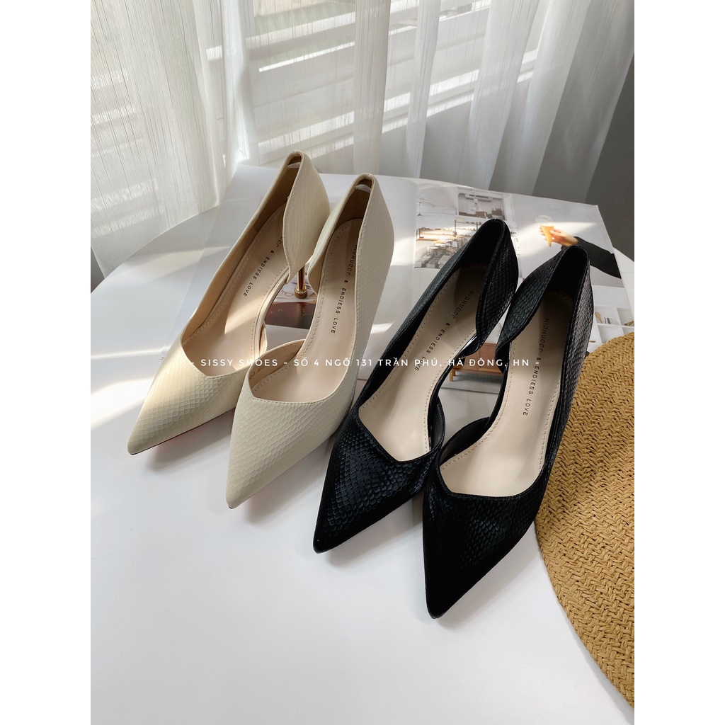 Giày Cao gót trơn khoét eo Màu trắng/đen-Giày da mềm sang trọng SP414 SISSY SHOES