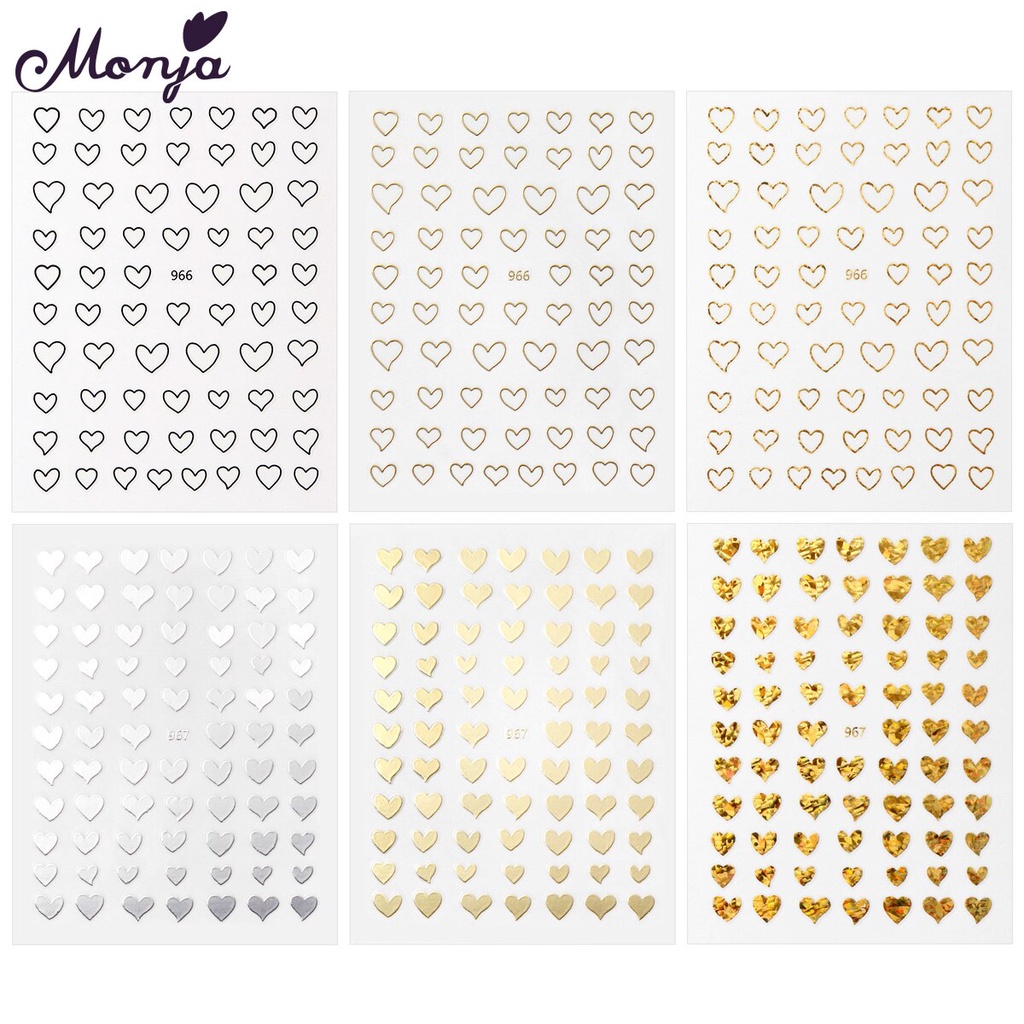 [Hàng mới về] Miếng Dán Trang Trí Móng Tay Nghệ Thuật Monja Hình Trái Tim Tự Dính Gồm 6 Kiểu Tùy Chọn
