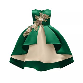 Váy đầm công chúa cho bé gái 3 đến 9 tuổi Váy dạ hội dự tiệc đính hoa hồng màu xanh lá
