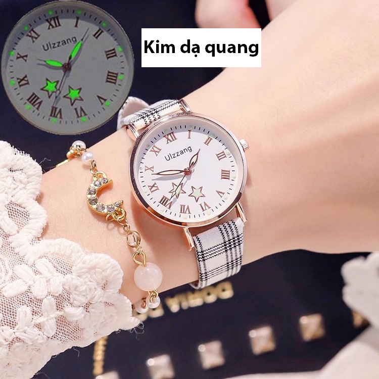 Đồng Hồ Nữ Chính Hãng Ulzzang TD6 Dây Da Cao Cấp Họa Tiết Kẻ Caro Thời Trang Đẹp Giá Rẻ