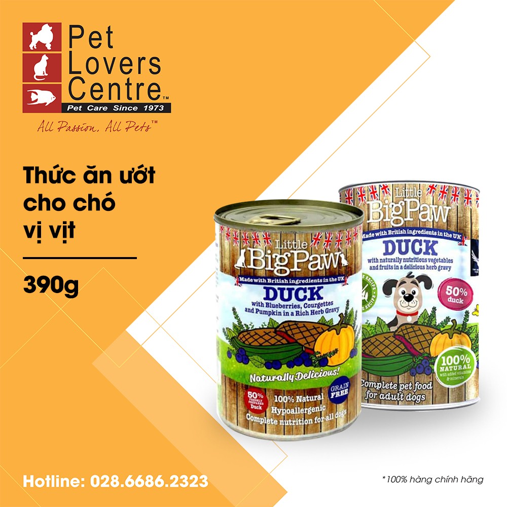 [xuất xứ Anh] Pate cho chó LITTLE BIG PAW  DUCK - BLUE BERRIES, COURGETTE, PUMPKIN (HYPOALLERGENIC) 390g