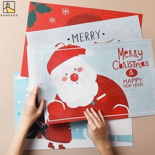 Tấm thảm lót trang trí bàn ăn BANFANG dày dặn cách nhiệt chống thấm nước chống trượt họa tiết Giáng Sinh đáng yêu