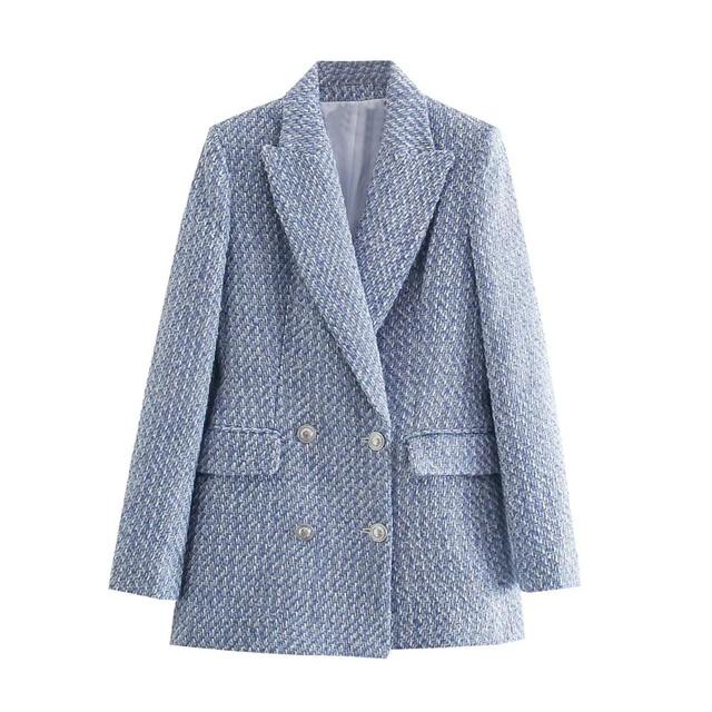 Áo vest Zara dạ tweed xanh nhẹ V22HKG98N10