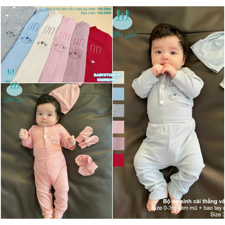 Lil [Littlove]Cài chéo, cài thẳng túi ngực vải tăm cho bé 0-3m kèm phụ kiện.