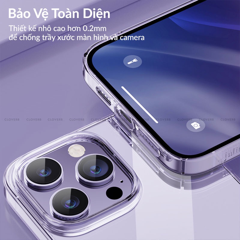 Ốp Lưng Trong Suốt Siêu Mỏng Memumi Glitter  Ốp Cứng Chống Ố Vàng Chống Sốc Viền Bảo Vệ Màn Hình Cammera Cho 14 Pro Max