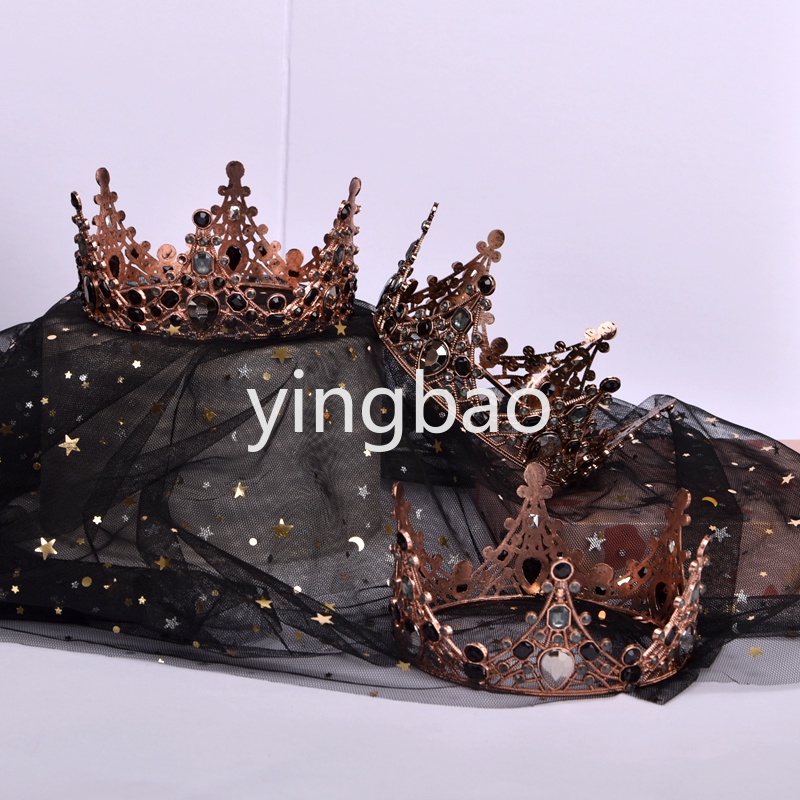 Phụ Kiện Trang Trí Bánh Kem Hình Vương Miện Đính Pha Lê Đen Sang Trọng