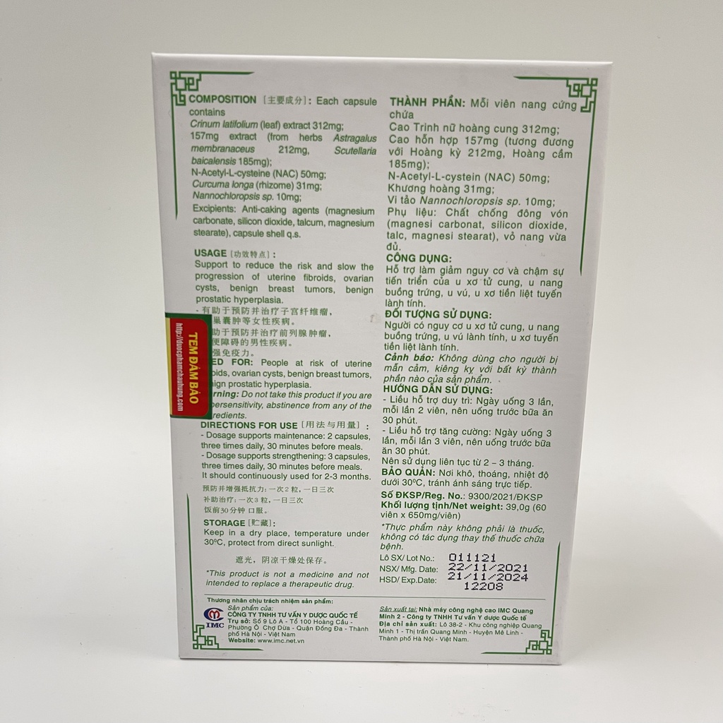 Nga phụ khang Platinum Lọ 60v hàm lượng cao tốt hơn, mẫu mới, hỗ trợ giảm u nang buồng trứng, u xơ tử cung