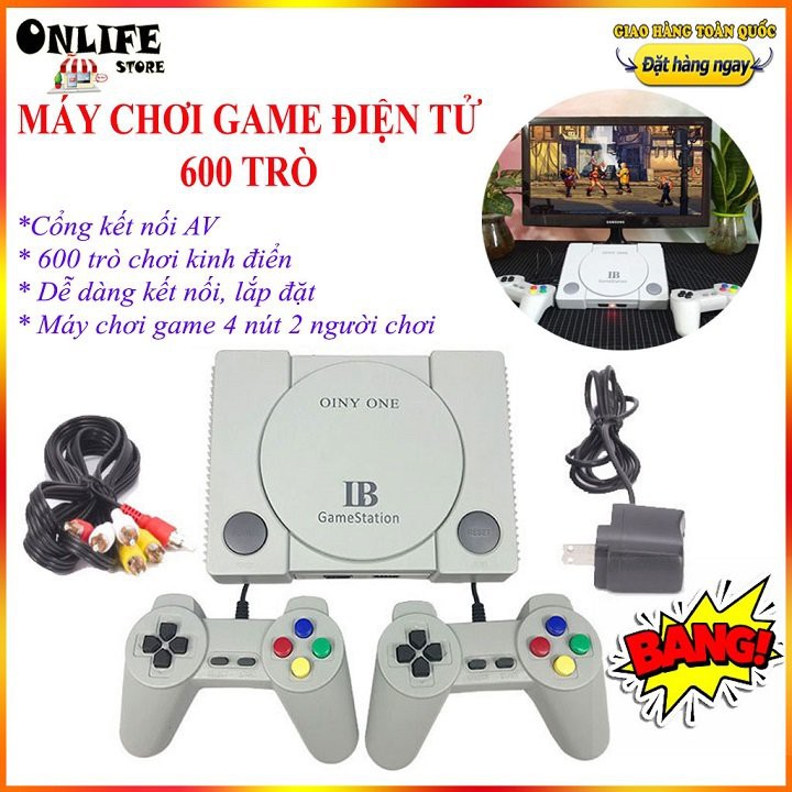 Máy chơi game cầm tay, máy chơi game điện tử 4 nút 600 game cổ điển cổng AV kết nối Tivi cho 2 người chơi
