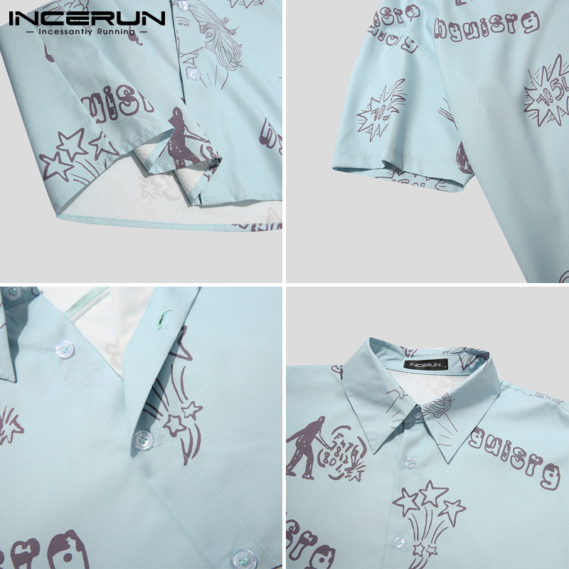Áo Sơ Mi INCERUN Tay Ngắn In Họa Tiết Cá Tính Thời Trang Cho Nam | BigBuy360 - bigbuy360.vn