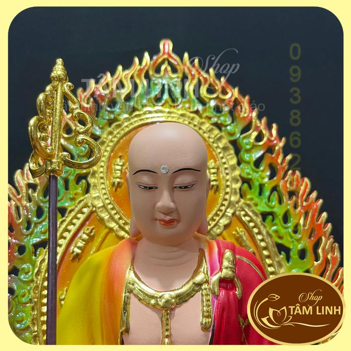Tượng Địa Tạng Vương Bồ Tát Ngồi Địa Thính cao 41 cm có hào quang cao 46 cm