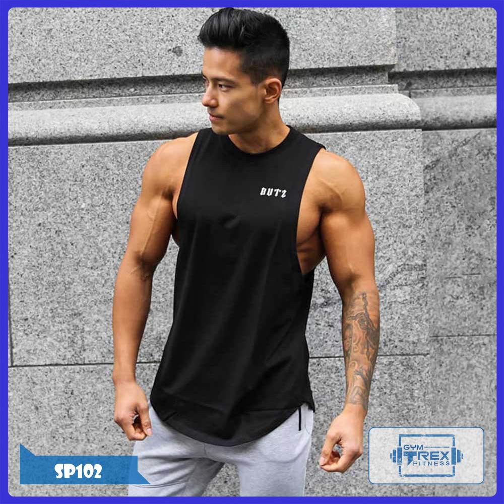 Áo tanktop tập gym nam vạt bầu BUTZ SP102, Áo ba lỗ gym thun lưới siêu thoáng - Gym Trex