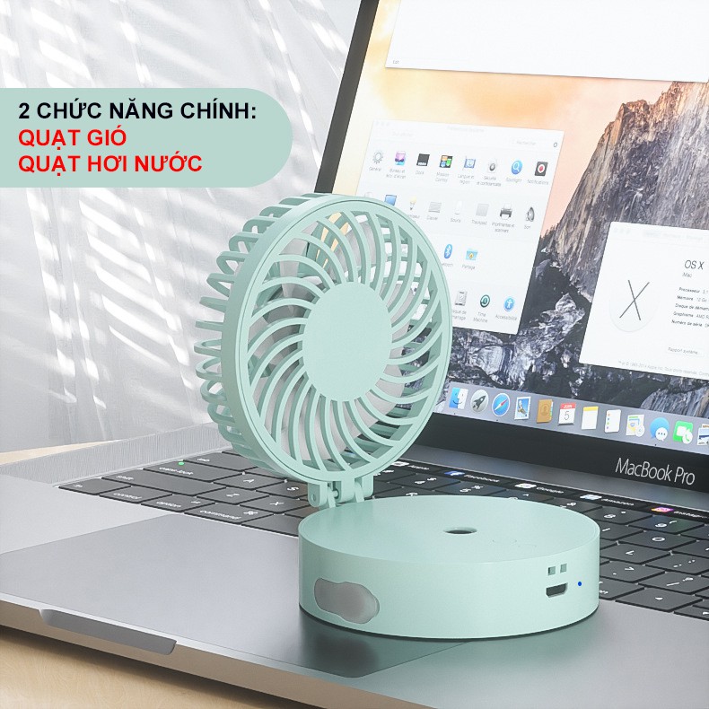 Quạt Phun Sương Mini 3 Tốc Độ, Siêu Nhỏ Gọn Tiện Lợi Sạc USB