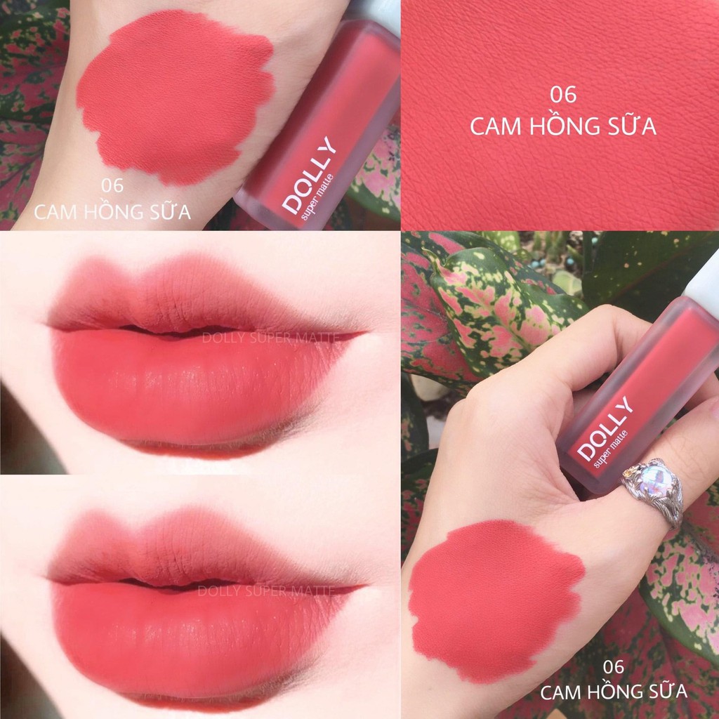 Hot trend 2021 [Cam Hồng Sữa] Son Kem Lì Dolly Super Matte Không Chì Màu Cam Hồng Sữa [06]