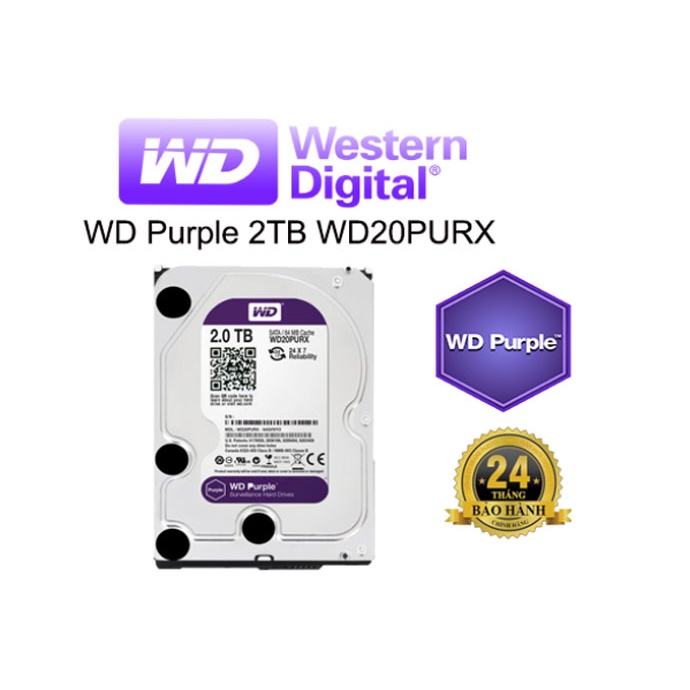 Ổ Cứng HDD WD Purple™ Tím 2Tb Chuyên dùng cho Đầu Ghi Camera - bảo hành 2 năm- hàng nhập khẩu