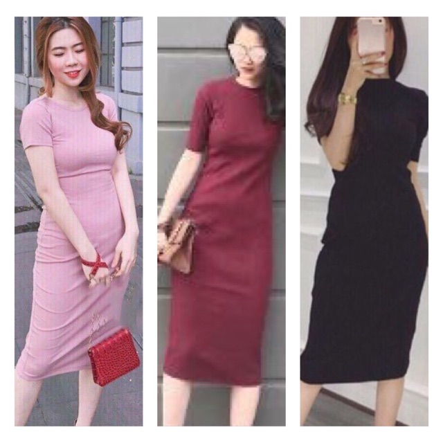 Đầm ôm thun gân Dài qua gối siêu hót