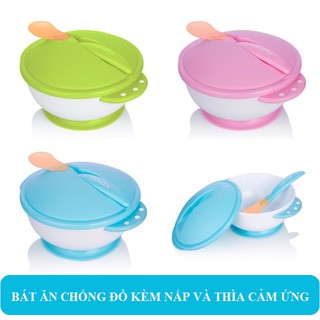 Bộ bát ăn dặm chống đổ kèm nắp và thìa cảm ứng nhiệt Upass UP5026 cho bé