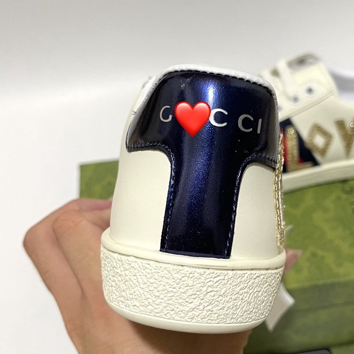 Giày GC ACE LOVE trắng đế thơm vani, giày GC trắng gót 2 màu chữ loved cao cấp